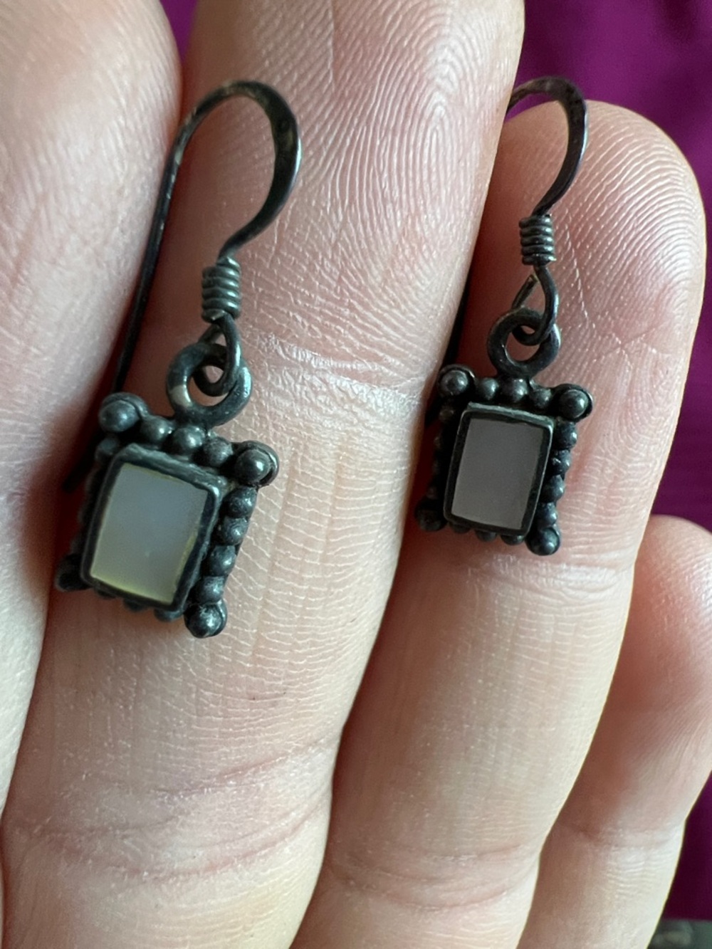 Vintage Sterling Silver Drop Earrings with Mother-of-Pearl Rectangular Inset